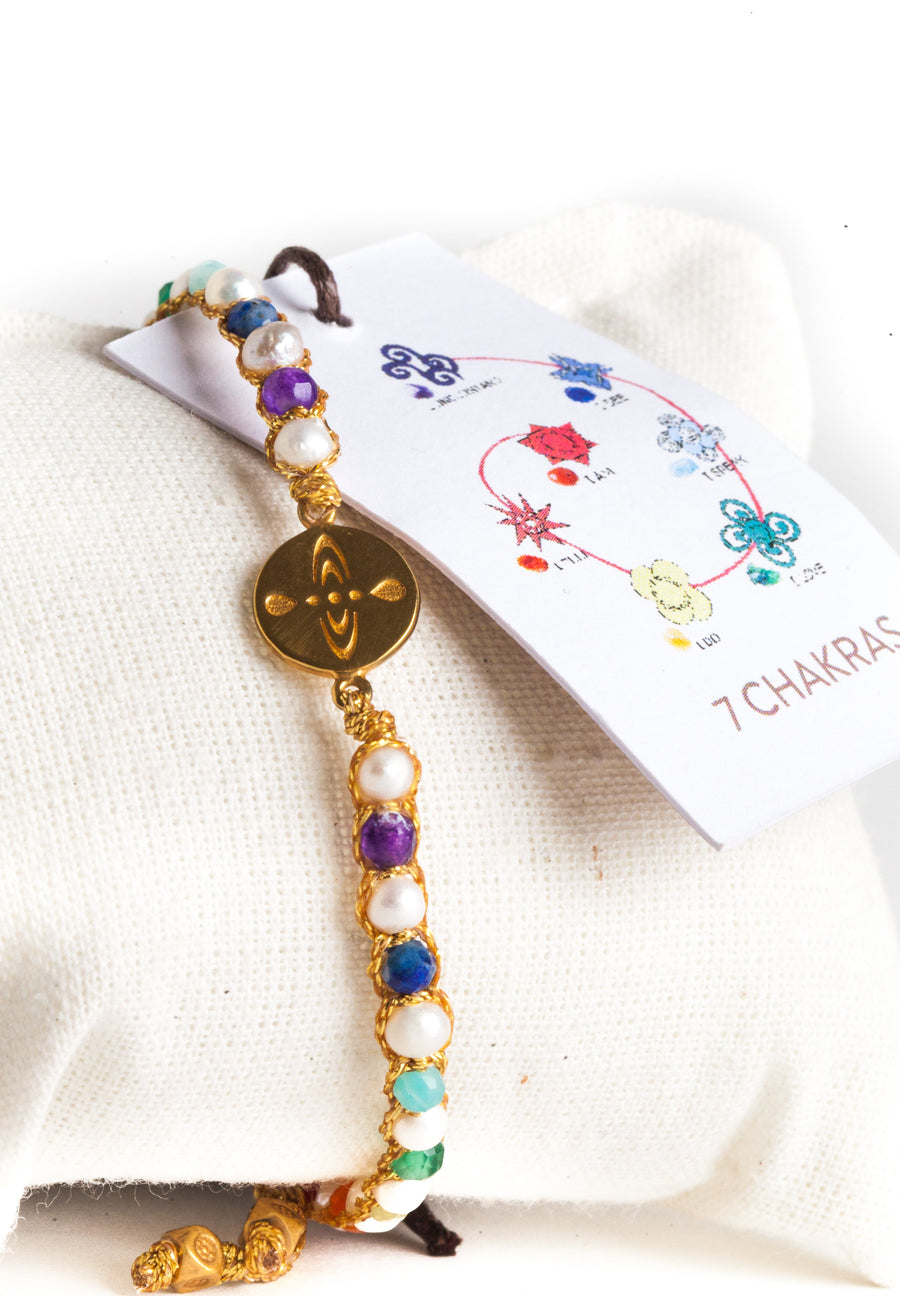 Mindfulness 7 Chakras Pearl Bracelet | Gold