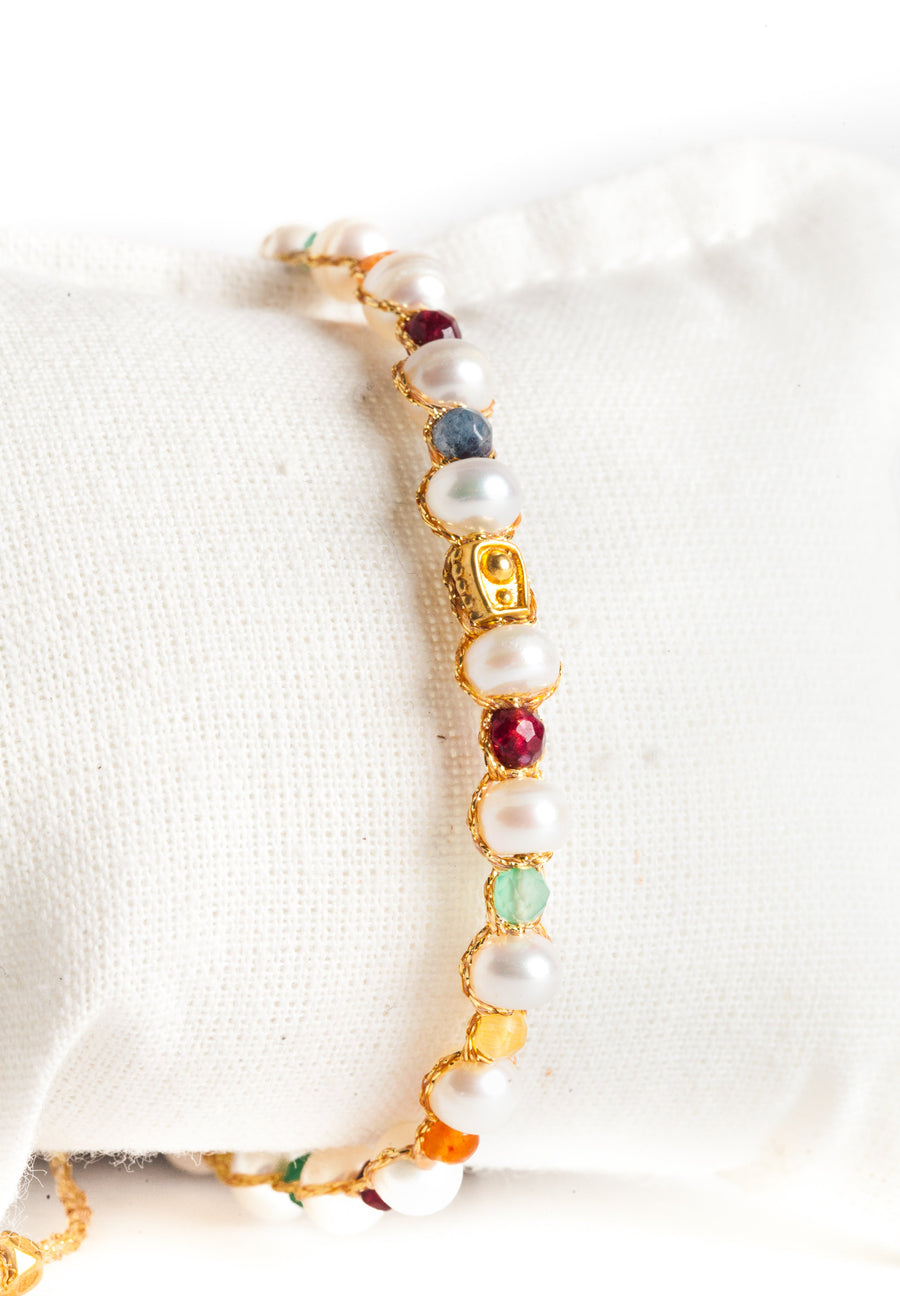 Pearl & Gemstone Bracelet | Gold