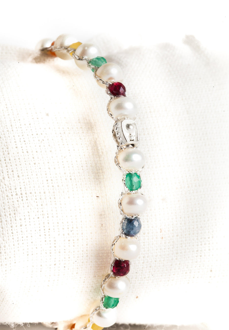 Fresh Water Pearl & Gemstone Bracelet | Silver - Samapura Jewelry