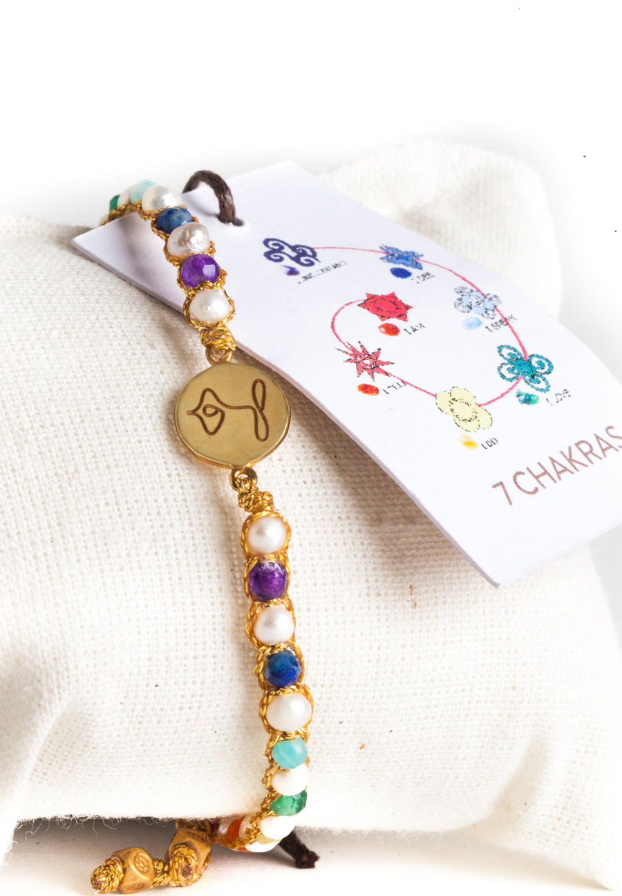 Namaste 7 Chakras Pearl Bracelet | Gold