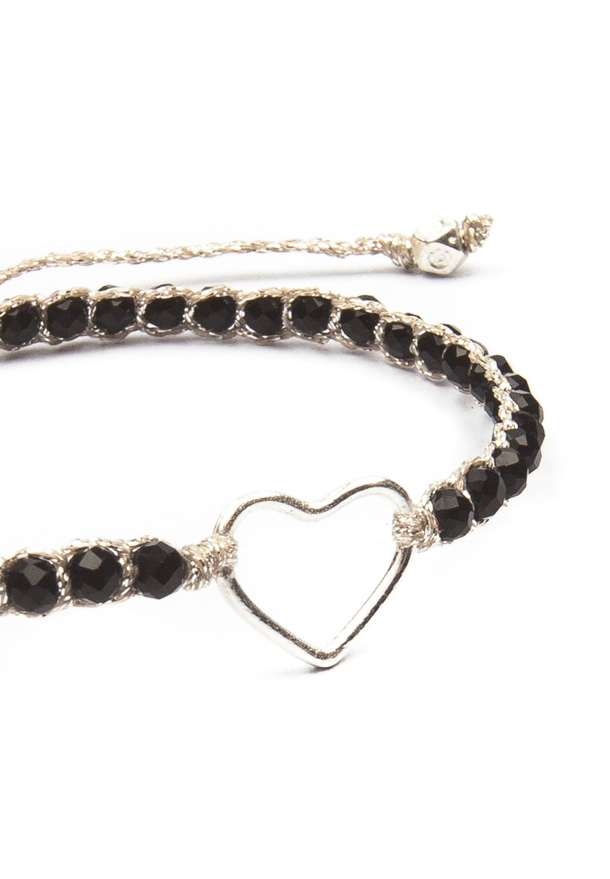 Black Spinel Heart Bracelet | Silver