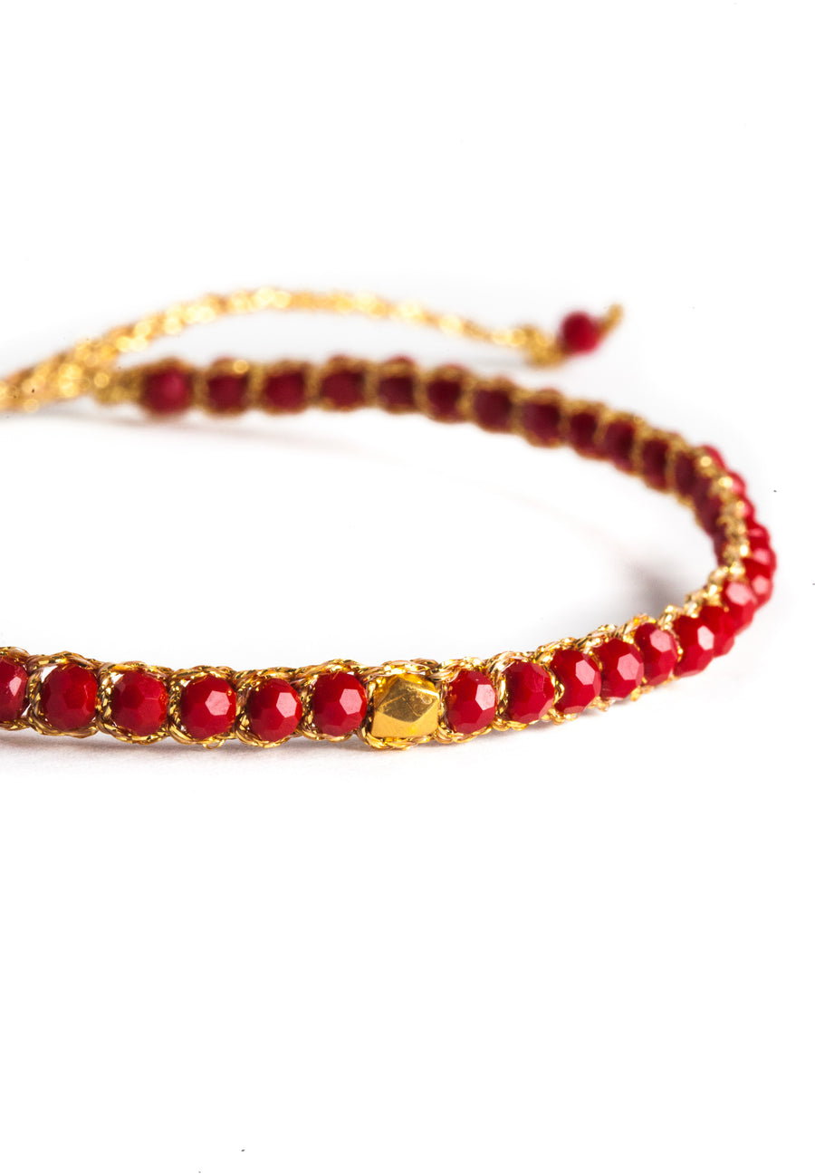 Gelang Nugget Merah Kristal | emas