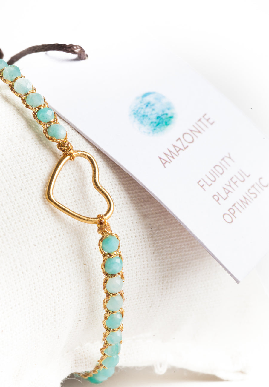 Amazonite Heart Bracelet | Gold