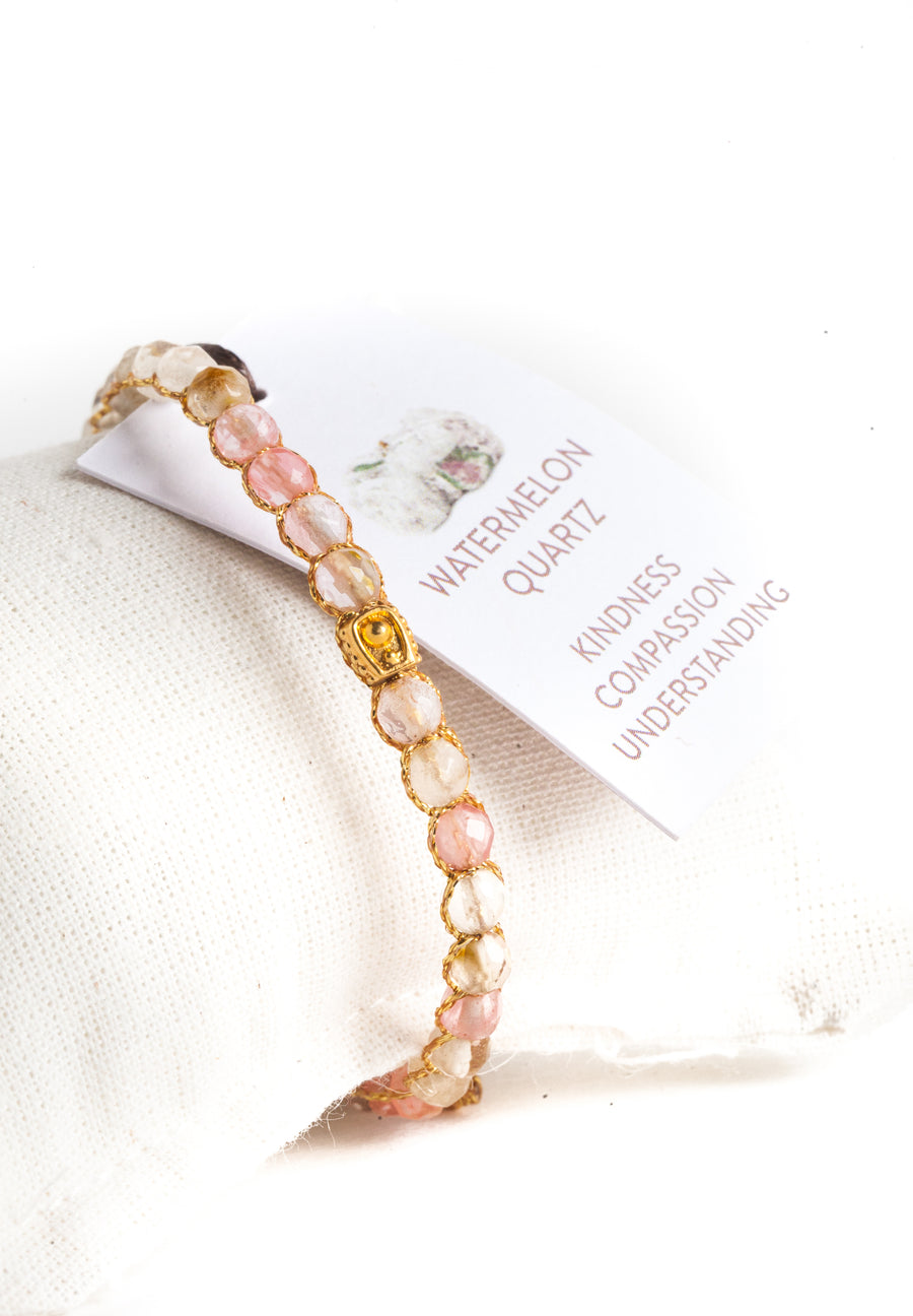 Watermelon Quartz Bracelet | Gold