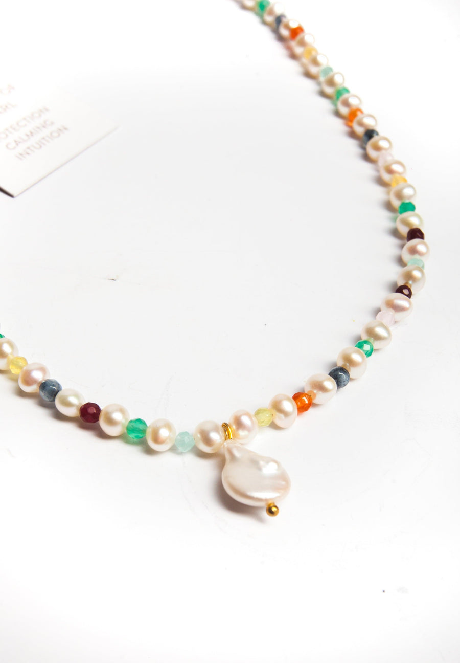Fresh Water Pearl & Gemstone Necklace | Gold - Samapura Jewelry