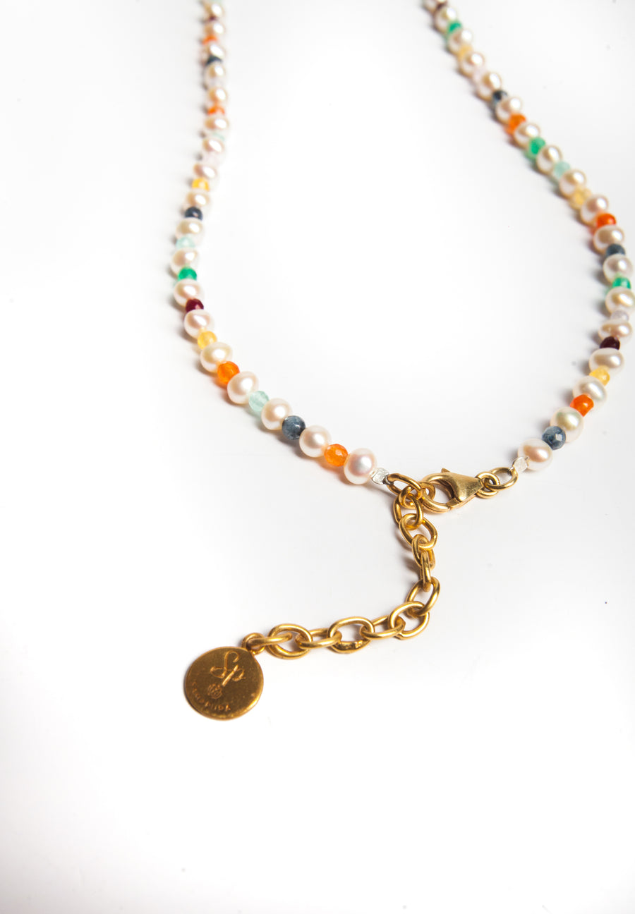 Pearl & Gemstone Necklace | Gold