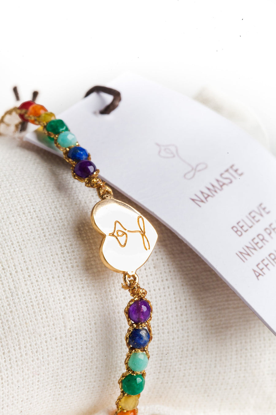 Namaste Heart 7 Chakras Moonstone Bracelet | Gold