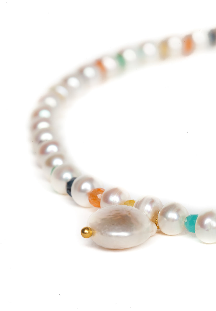 Pearl & Gemstone Necklace | Gold