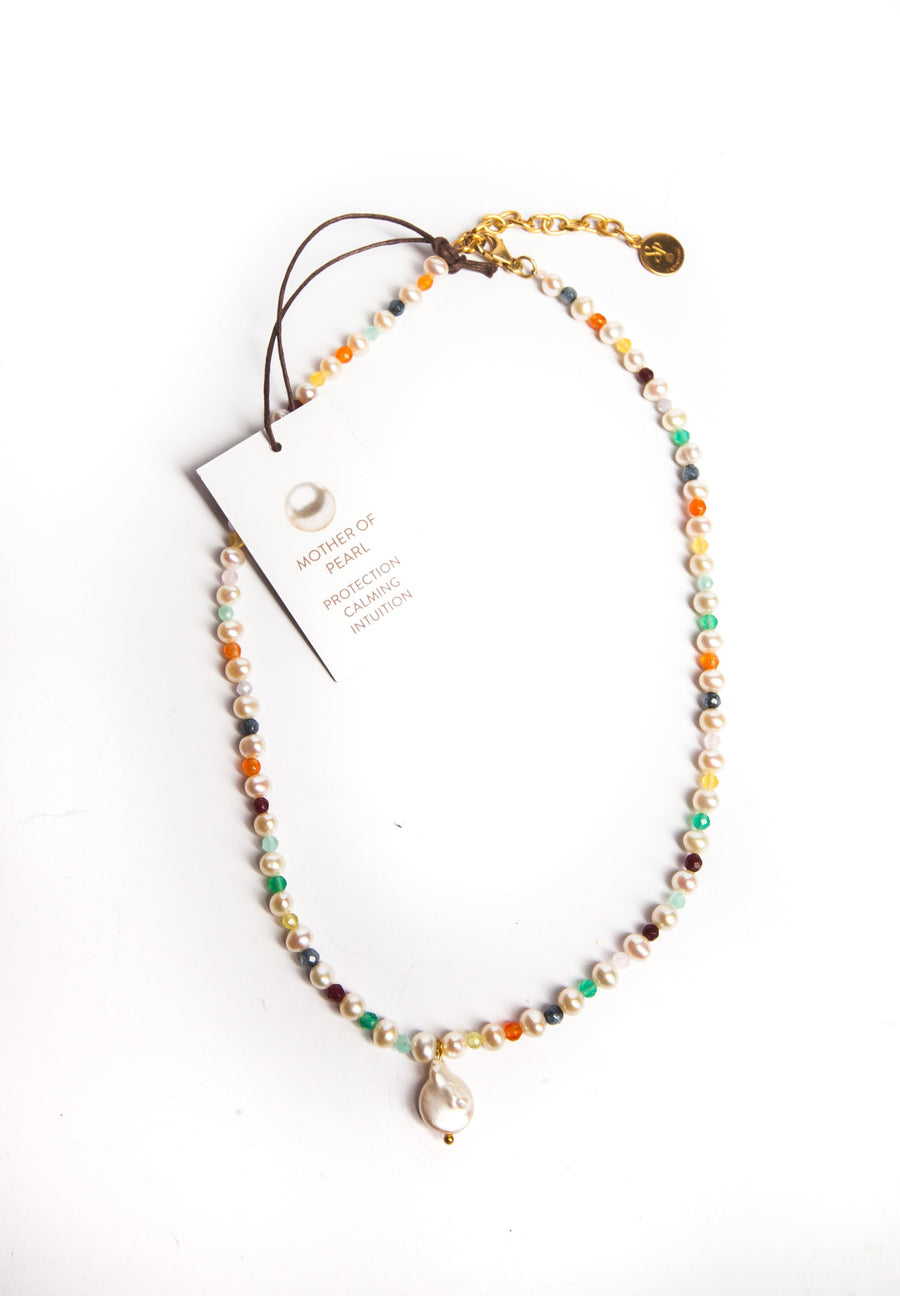 Fresh Water Pearl & Gemstone Necklace | Gold - Samapura Jewelry