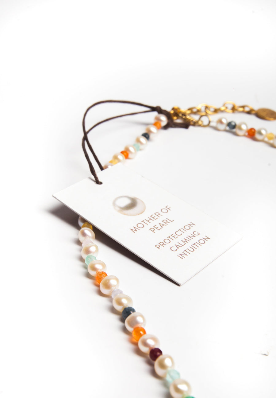 Pearl & Gemstone Necklace | Gold