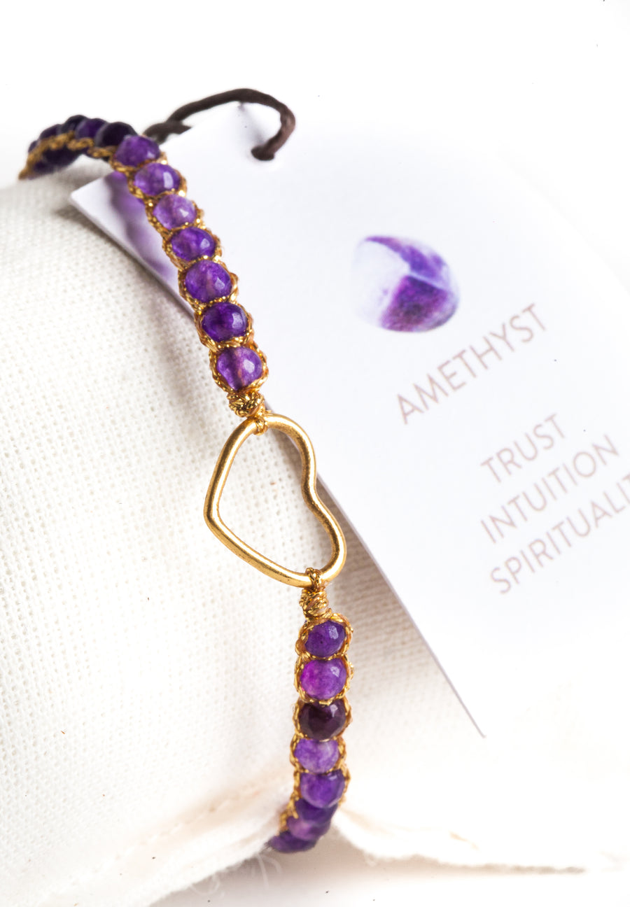 Amethyst Heart Bracelet | Gold