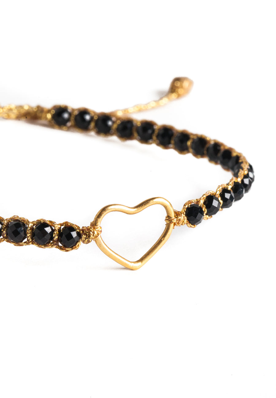 Black Spinel  Heart Bracelet | Gold