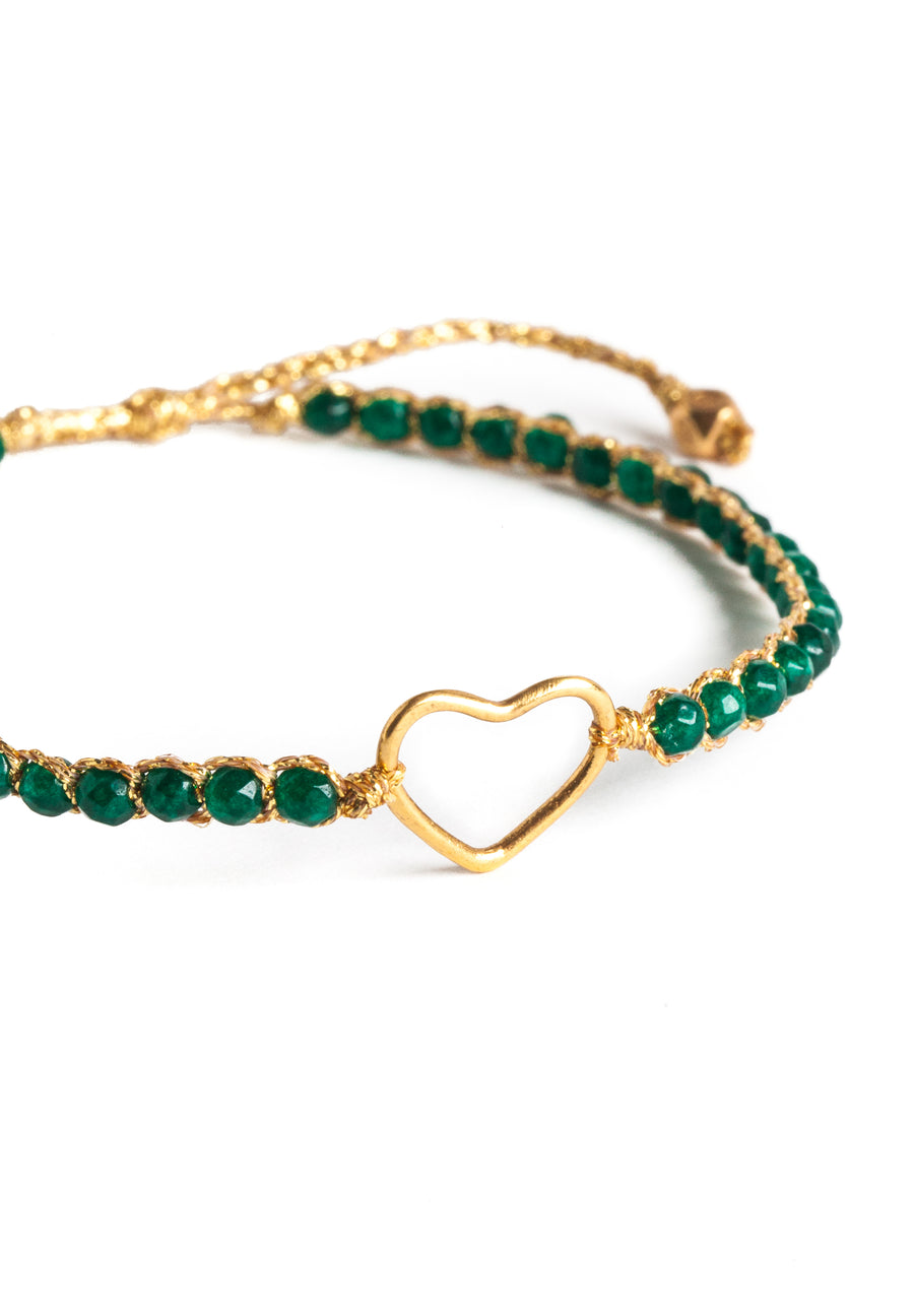 Green Emerald Agate Heart Bracelet | Gold