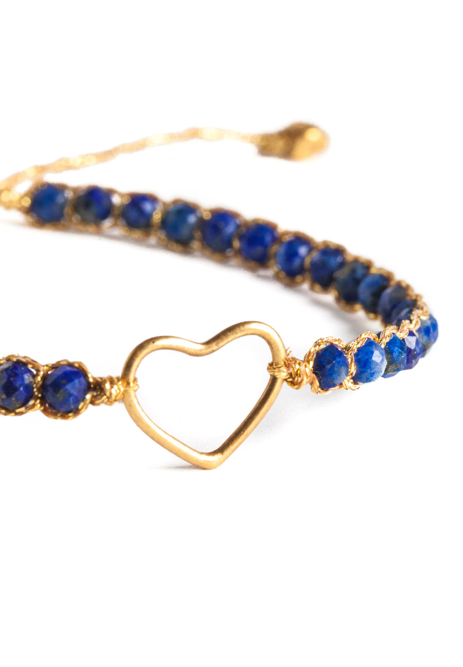 Lapis Lazuli Heart Bracelet | Gold