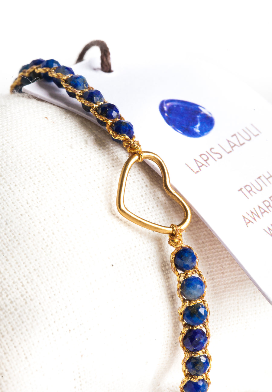 Lapis Lazuli Heart Bracelet | Gold