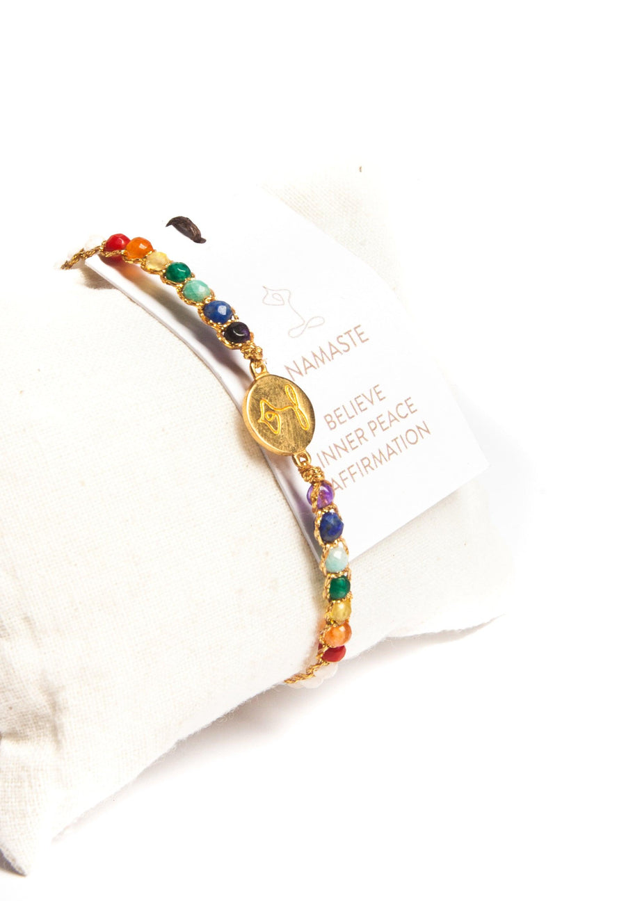 Namaste 7 Chakras Moonstone Bracelet | Gold - Samapura Jewelry