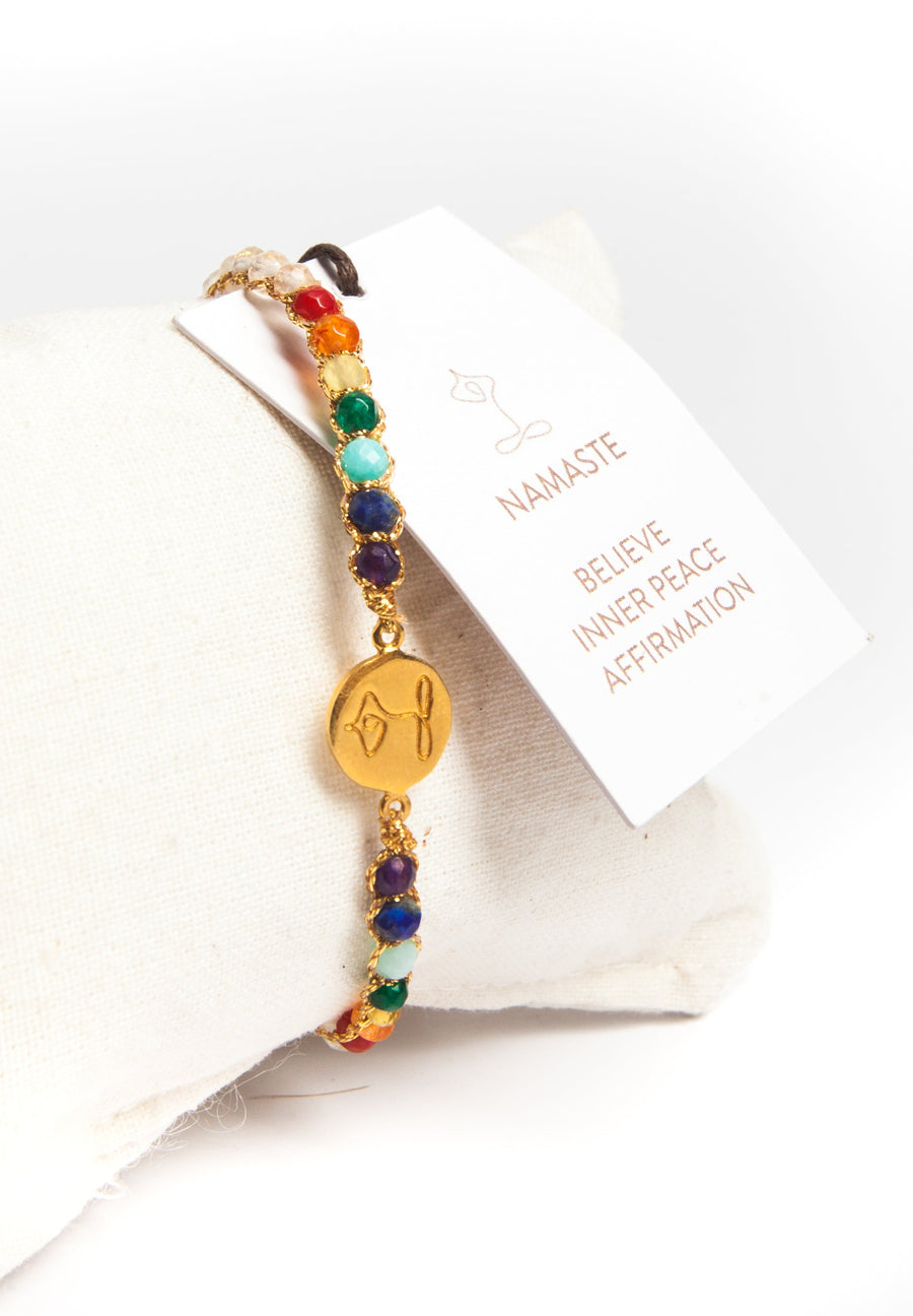 Namaste 7 Chakras Lemon Quartz Bracelet | Gold