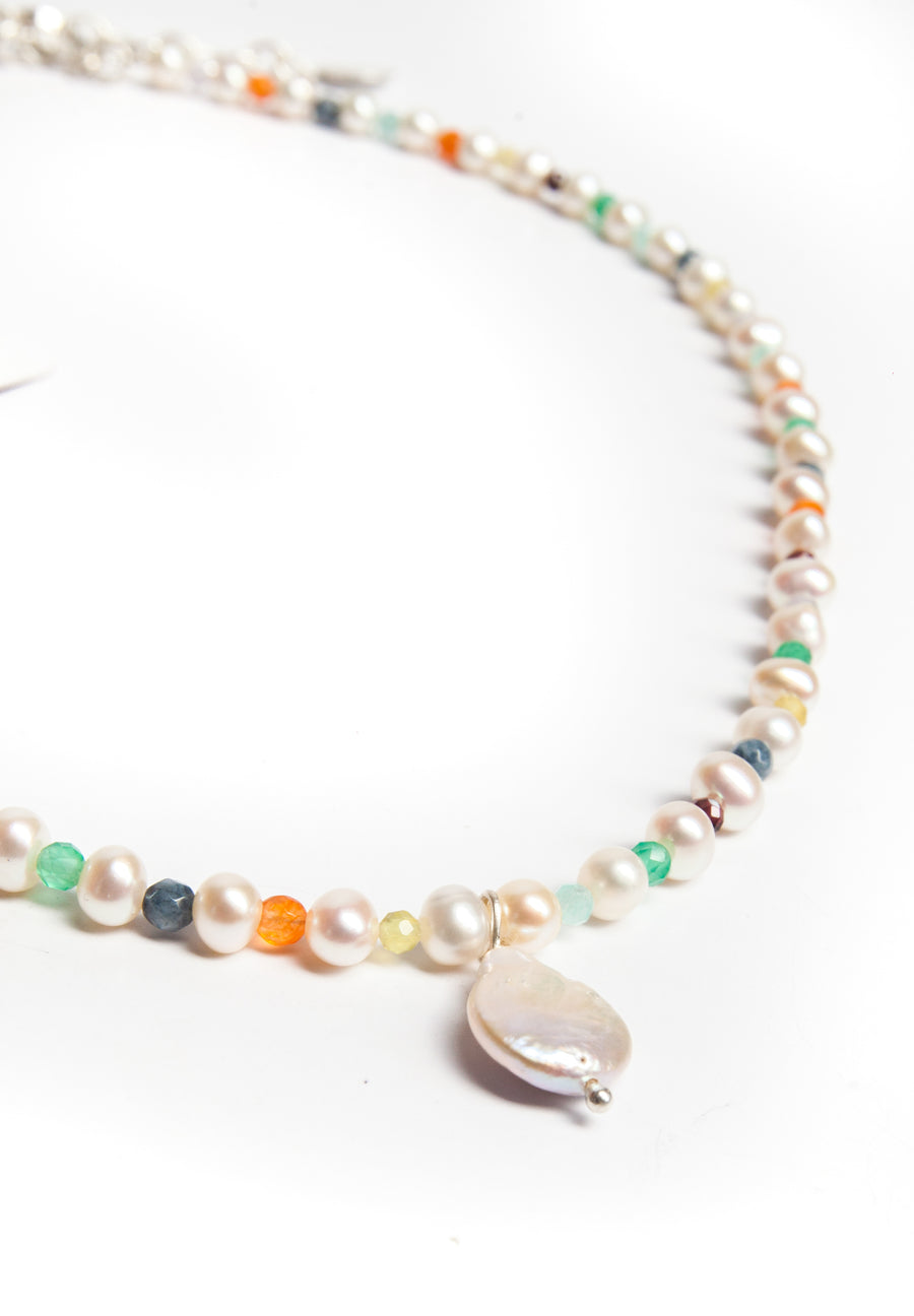 Pearl & Gemstone Necklace | Silver