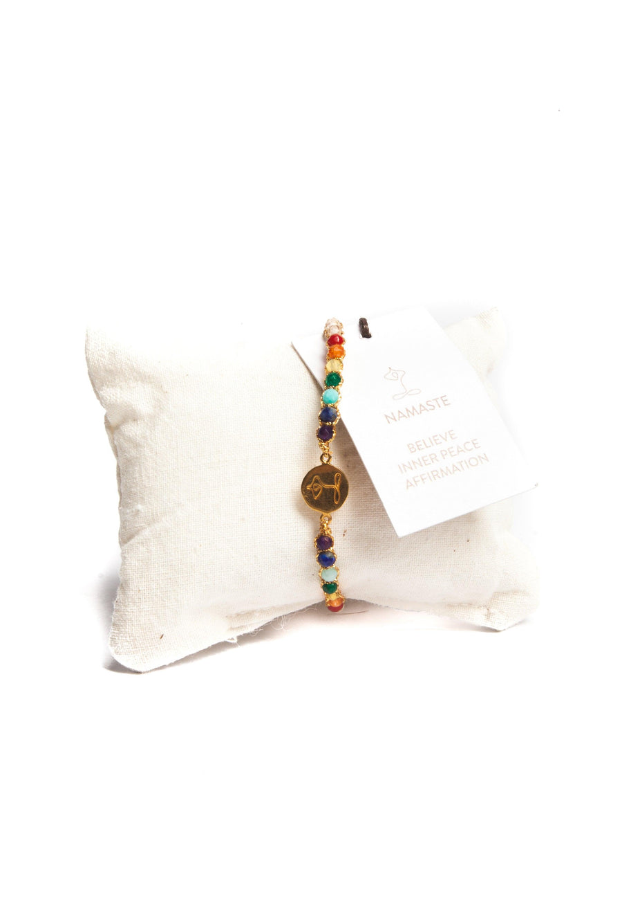 Namaste 7 Chakras Lemon Quartz Bracelet | Gold - Samapura Jewelry