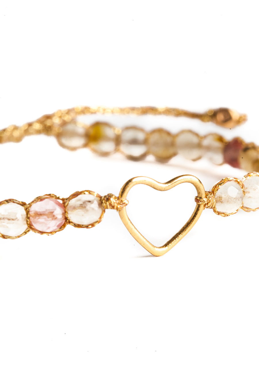 Watermelon Quartz Heart Bracelet | Gold