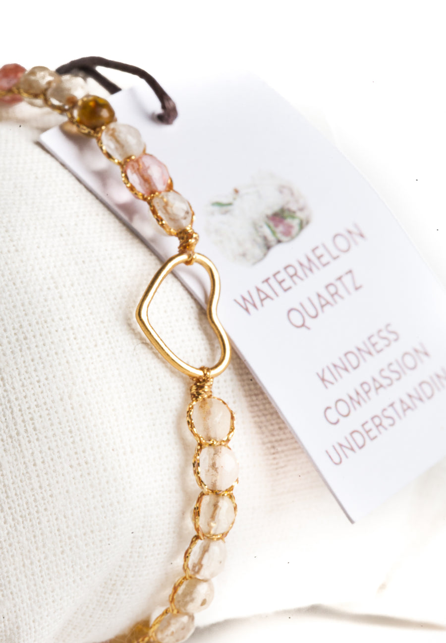 Watermelon Quartz Heart Bracelet | Gold