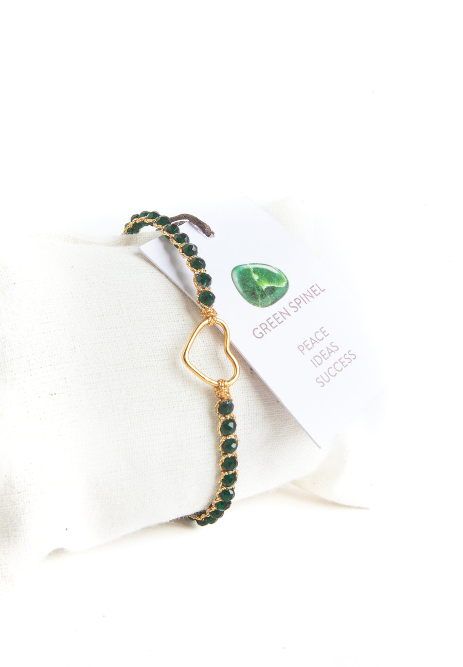 Green Spinel Heart Bracelet | Gold