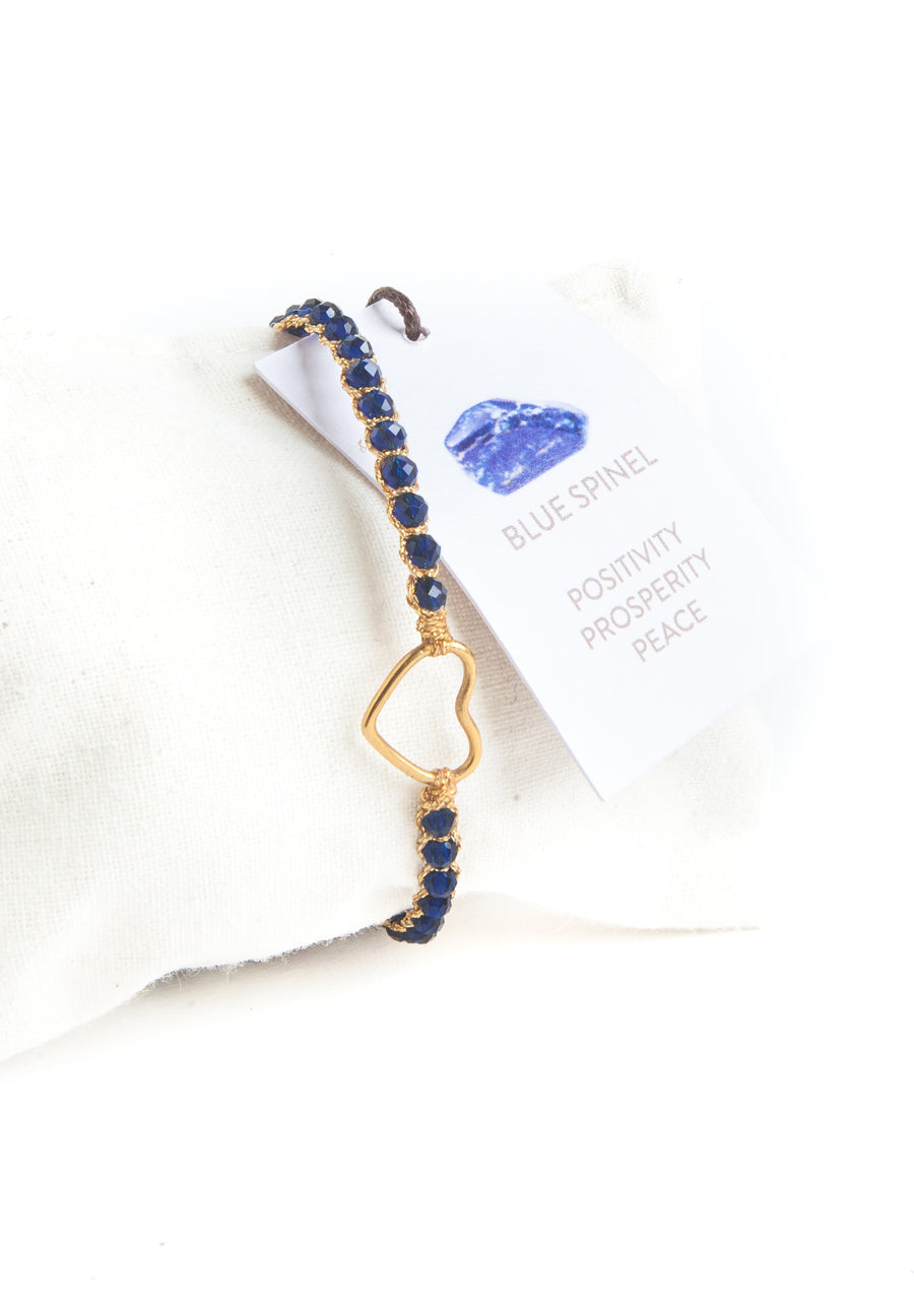 Blue Spinel Heart Bracelet | Gold