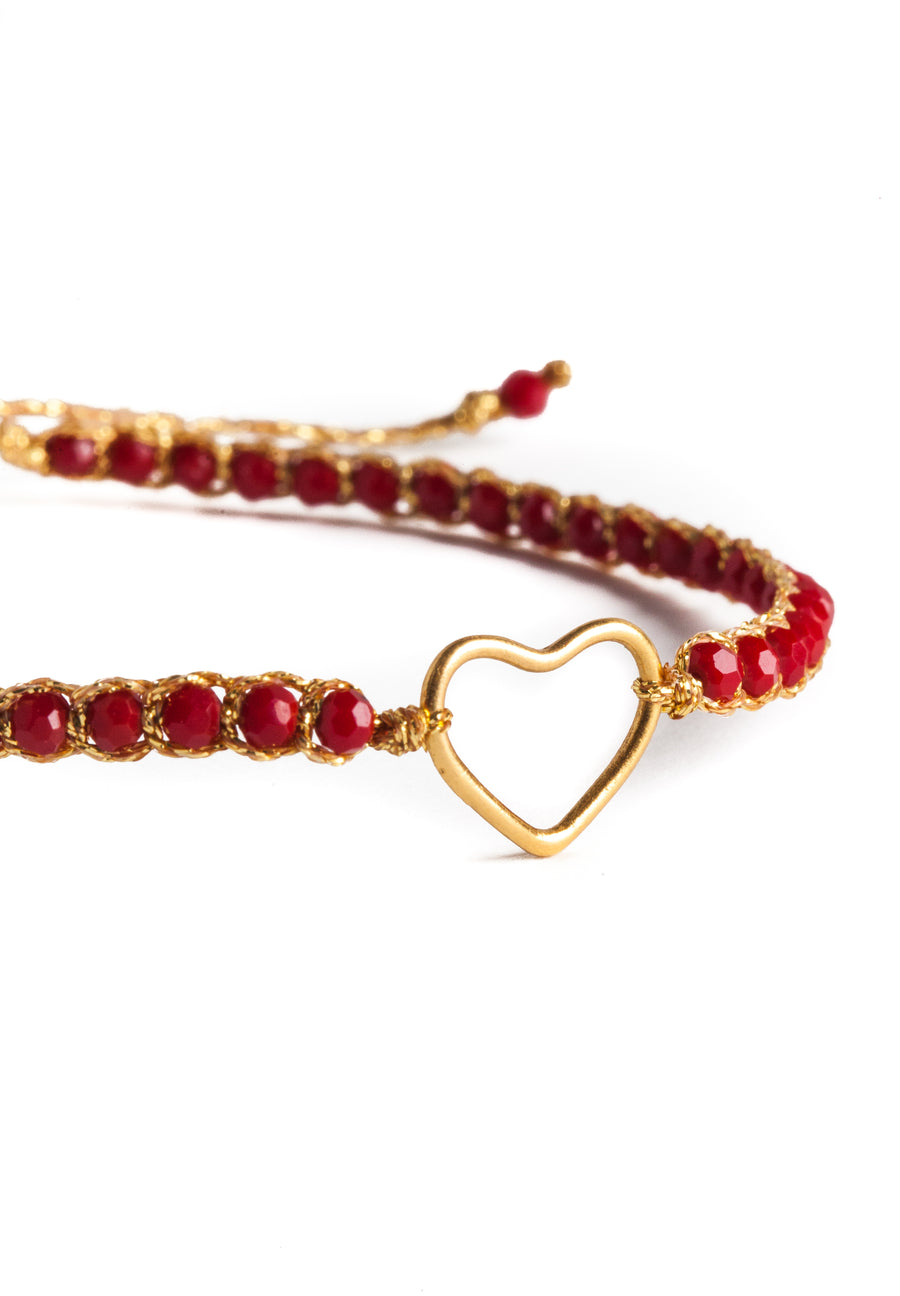 Crystal Red Heart Bracelet | Gold