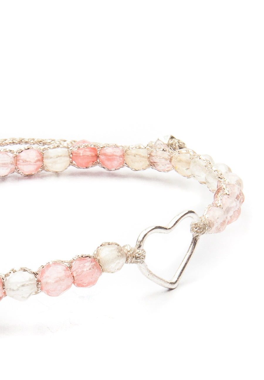 Watermelon Quartz Heart Bracelet | Silver