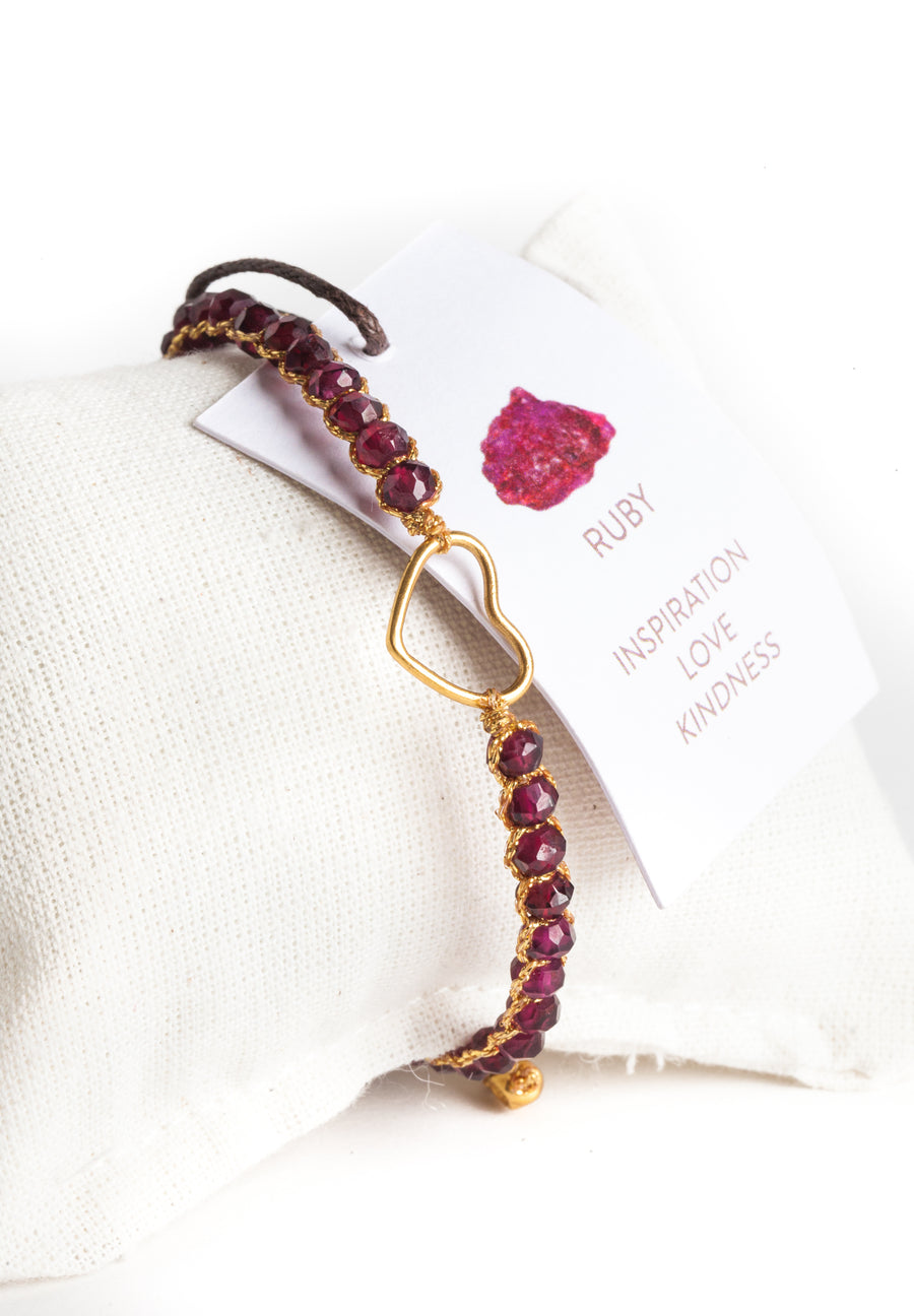 Ruby Heart Bracelet | Gold