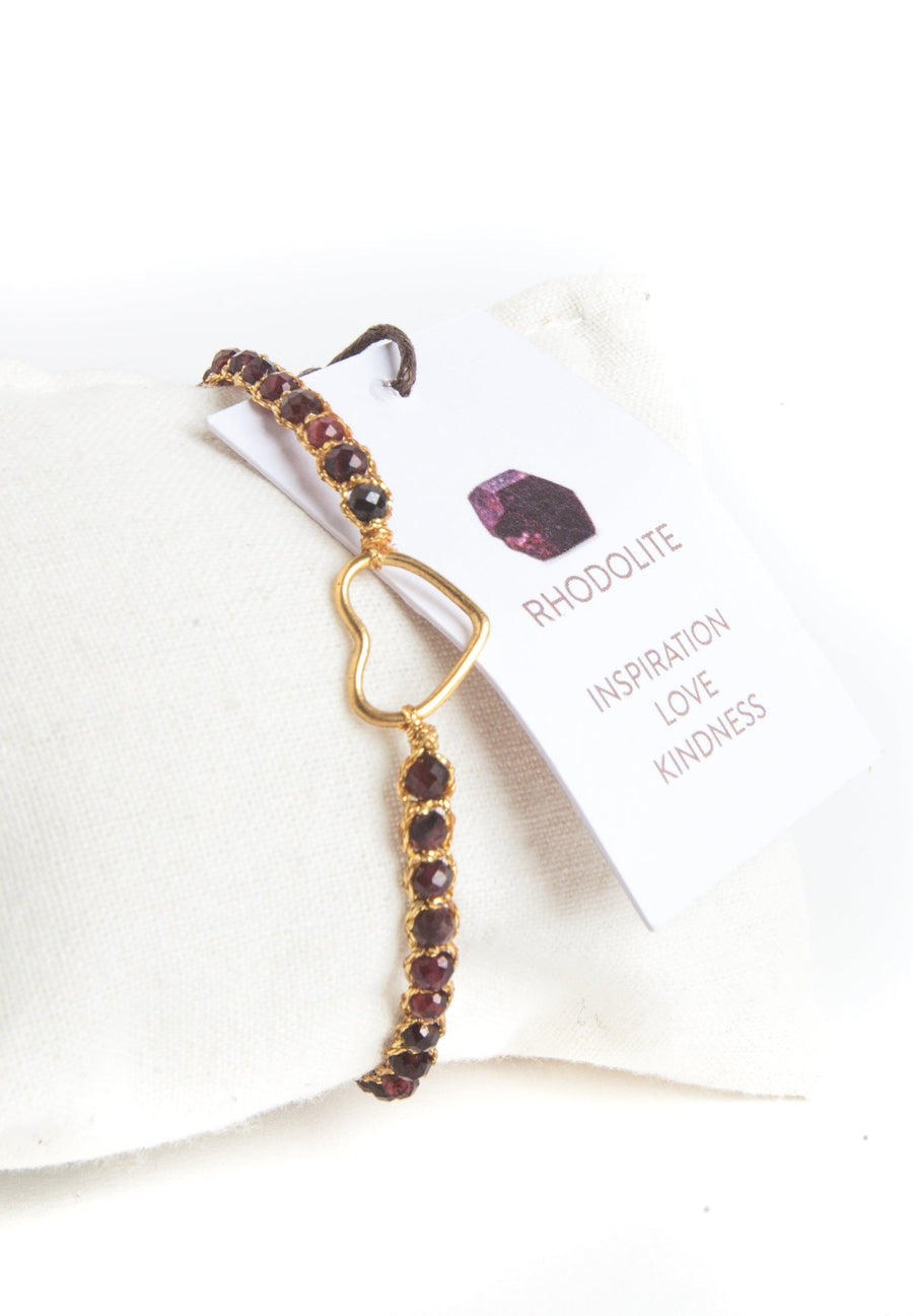 Rhodolite Garnet Heart Bracelet | Gold