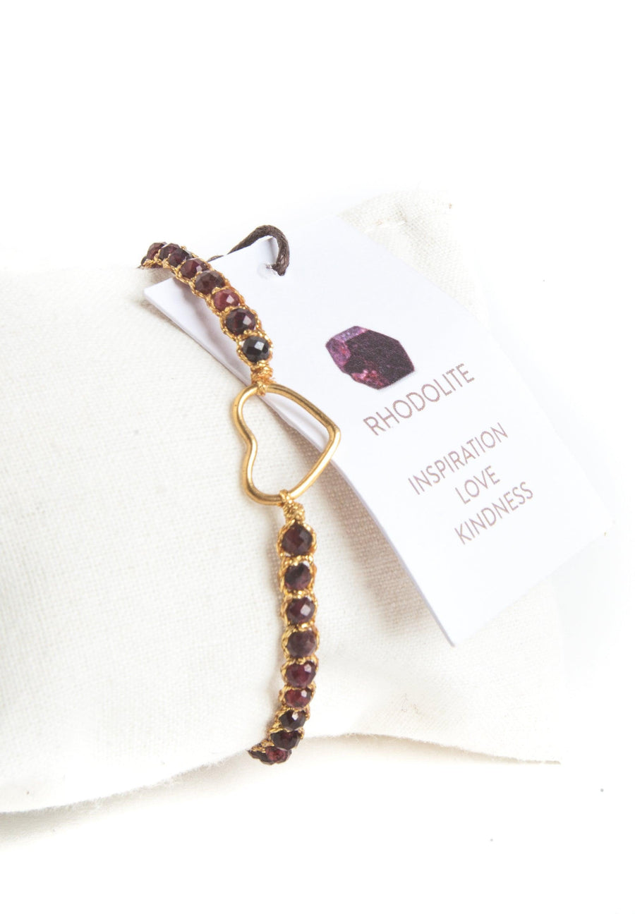 Rhodolite Garnet Heart Bracelet | Gold - Samapura Jewelry