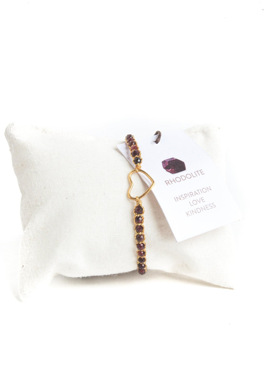 Rhodolite Garnet Heart Bracelet | Gold - Samapura Jewelry