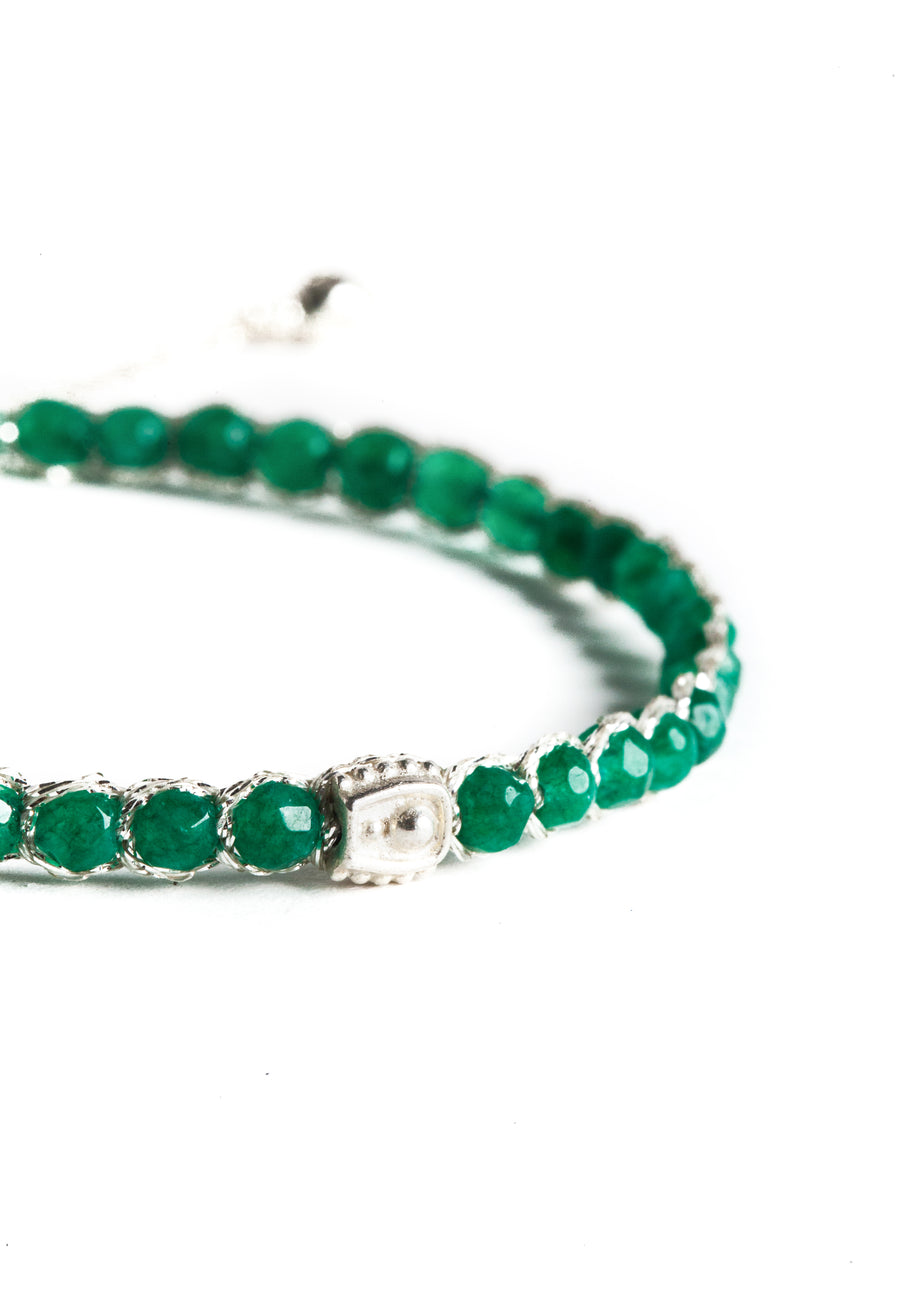 Green Emerald Agate  Bracelet | Silver