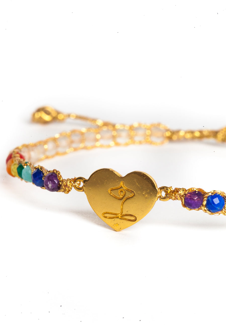 Namaste Heart 7 Chakras Lemon Quartz Bracelet | Gold