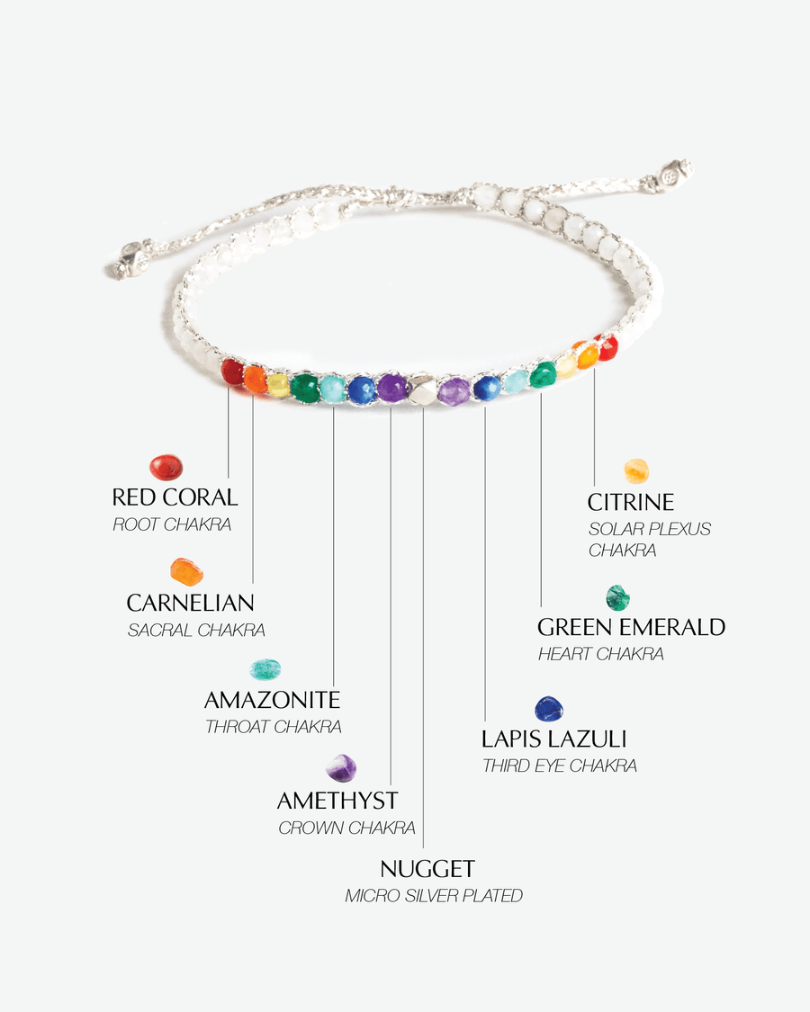 7 Chakras Moonstone Bracelet | Silver - Samapura Jewelry