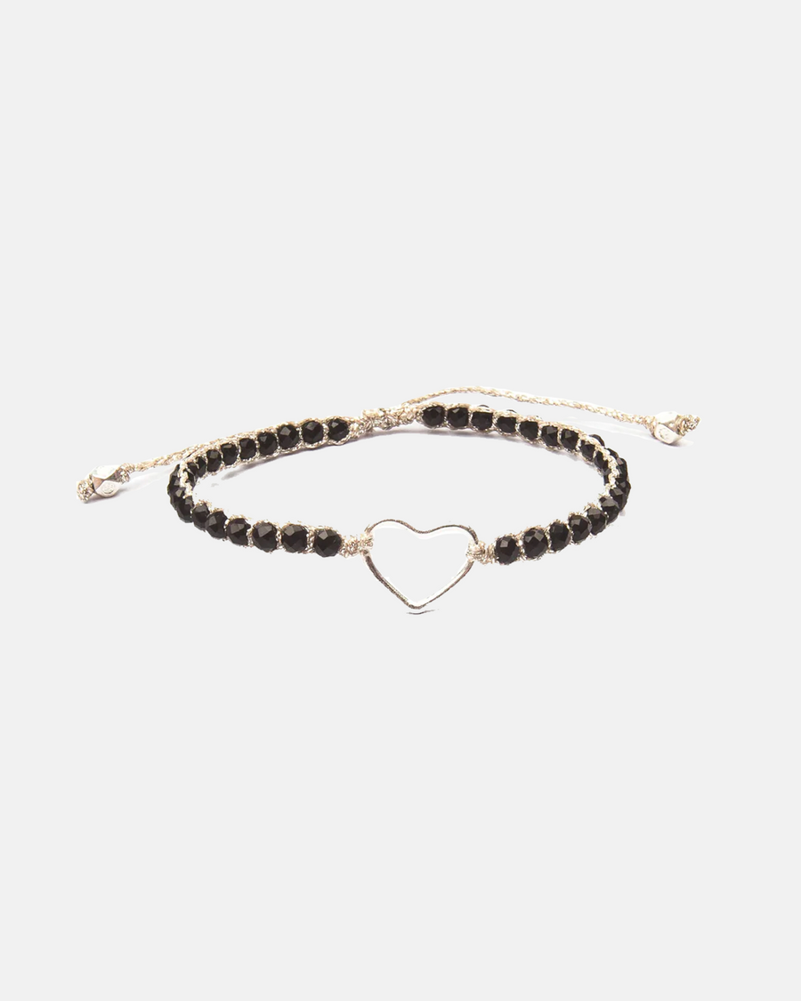 Black Spinel Heart Bracelet | Silver