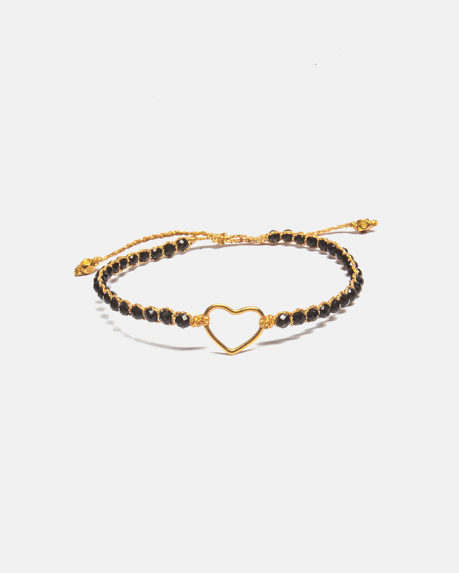 Black Spinel  Heart Bracelet | Gold