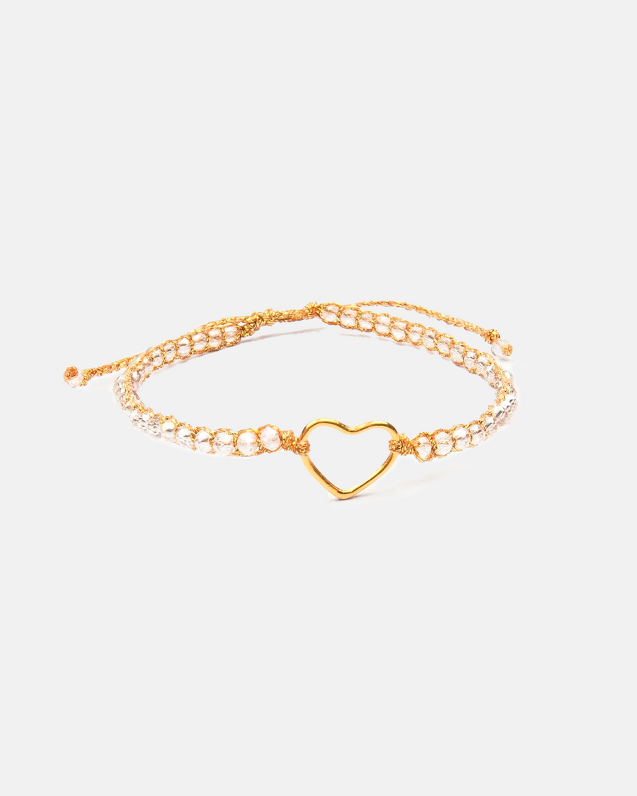 Crystal Clear Rainbow Heart Bracelet | Gold