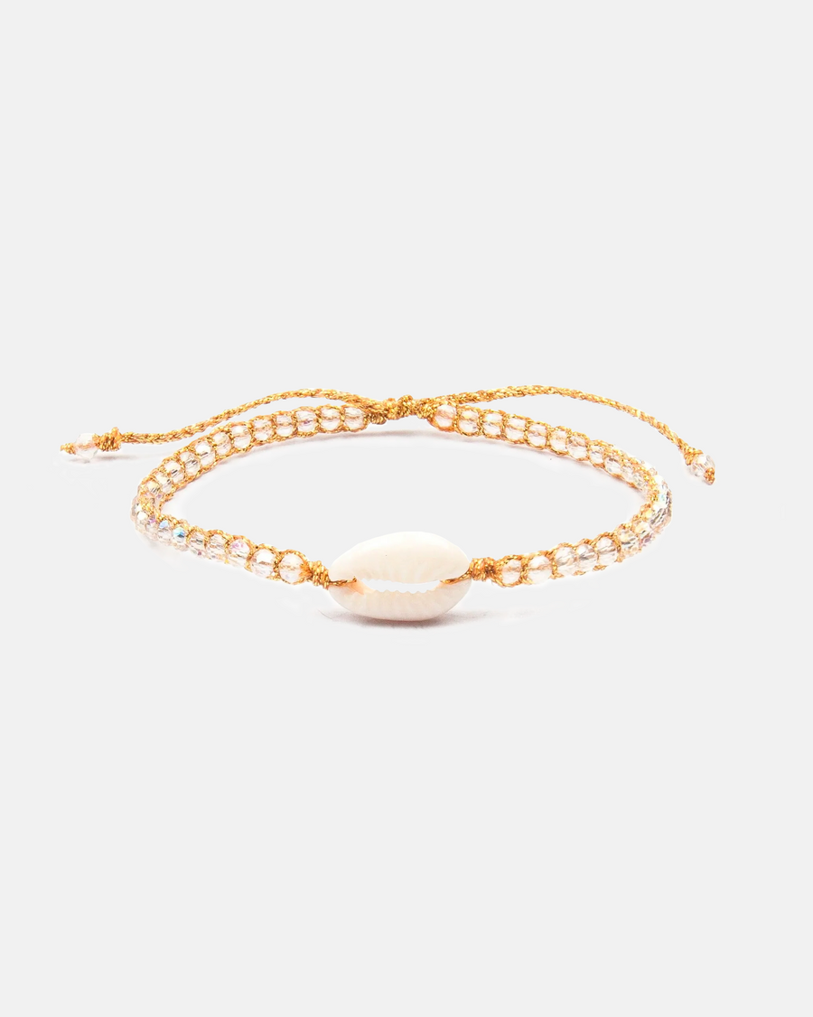 Crystal Clear Rainbow Shell Bracelet | Gold