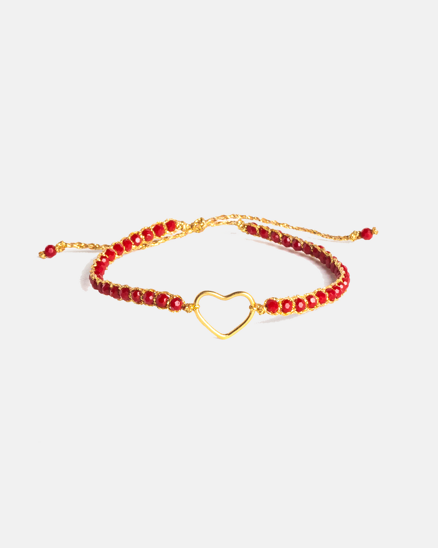 Crystal Red Heart Bracelet | Gold