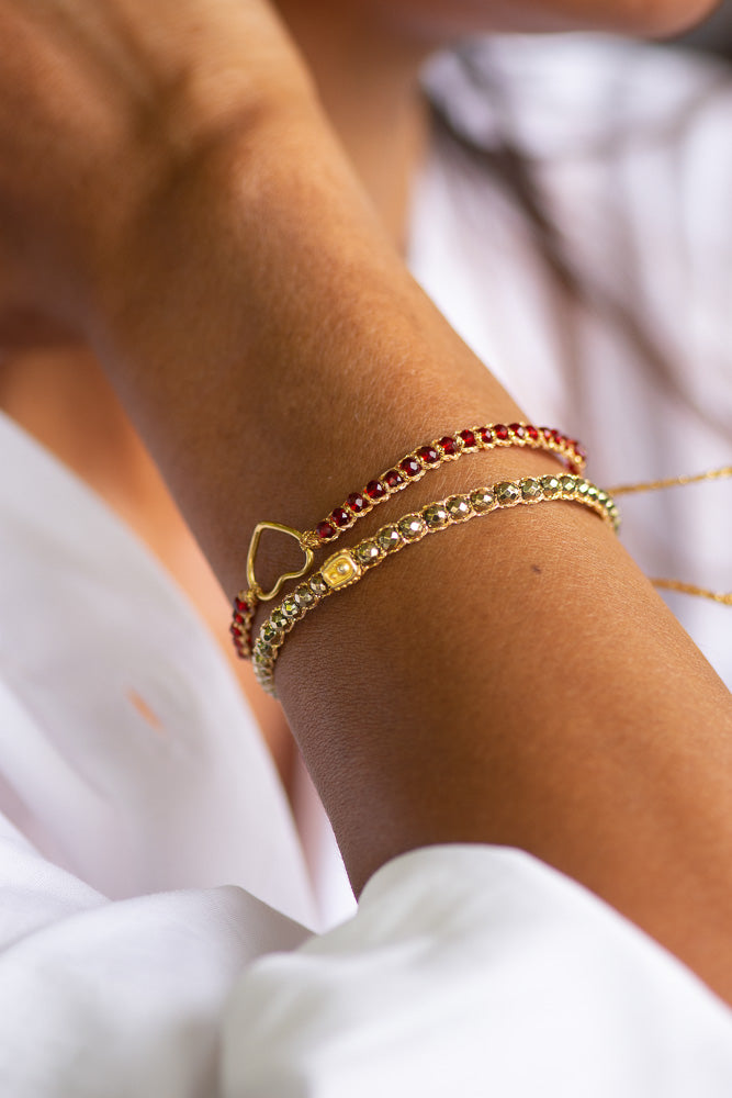 Crystal Red Heart Bracelet | Gold