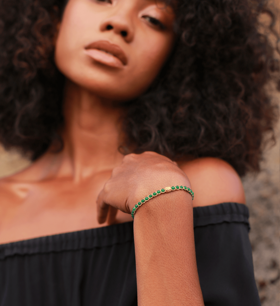 Green Emerald Agate Bracelet | Gold - Samapura Jewelry