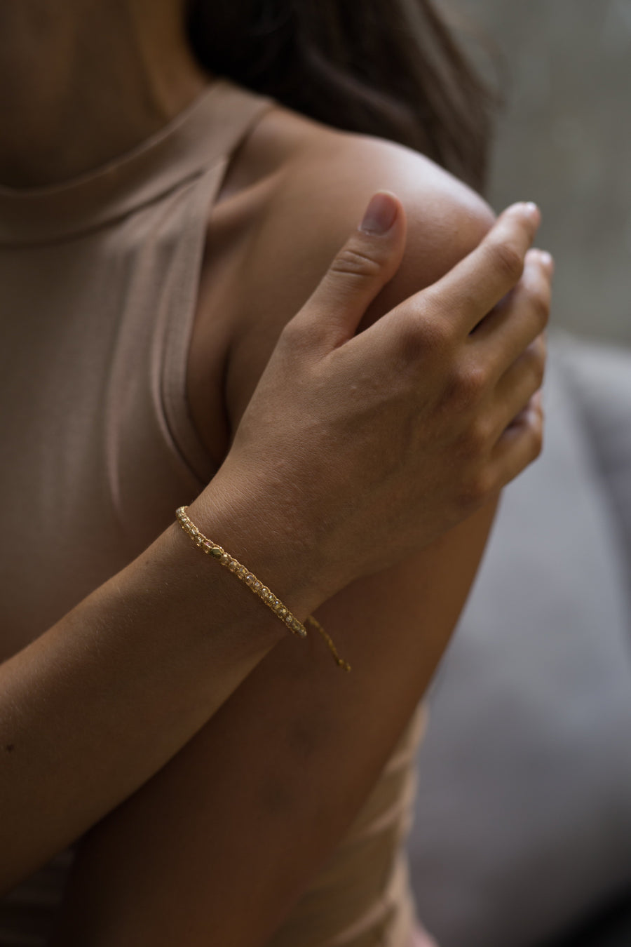 Crystal Dark Nugget Bracelet | Gold