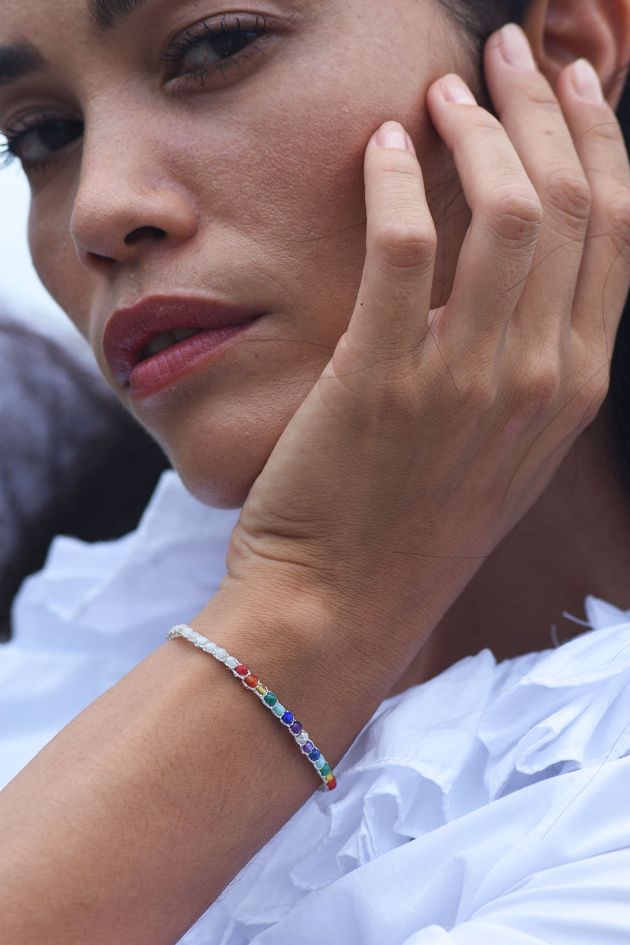 7 Chakras Moonstone Bracelet | Silver