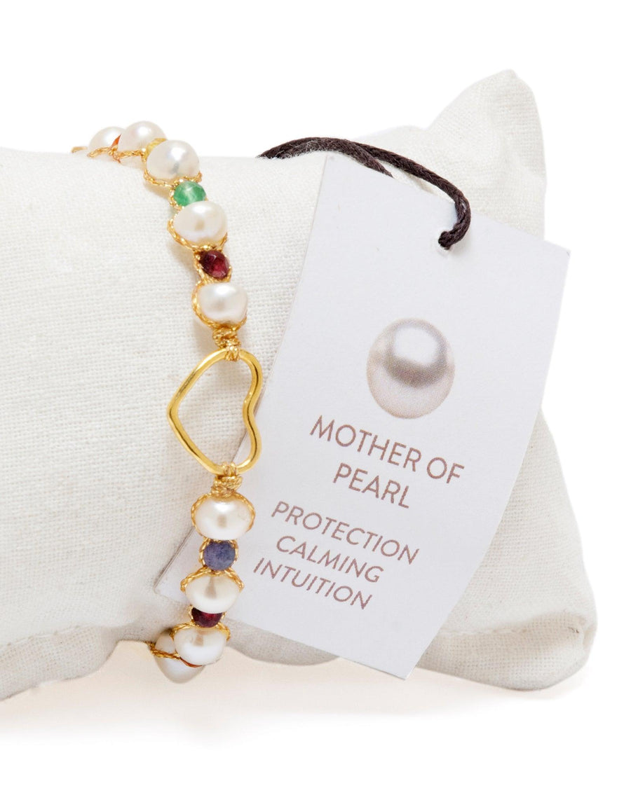 Fresh Water Pearl & Gemstone Heart Bracelet | Gold - Samapura Jewelry
