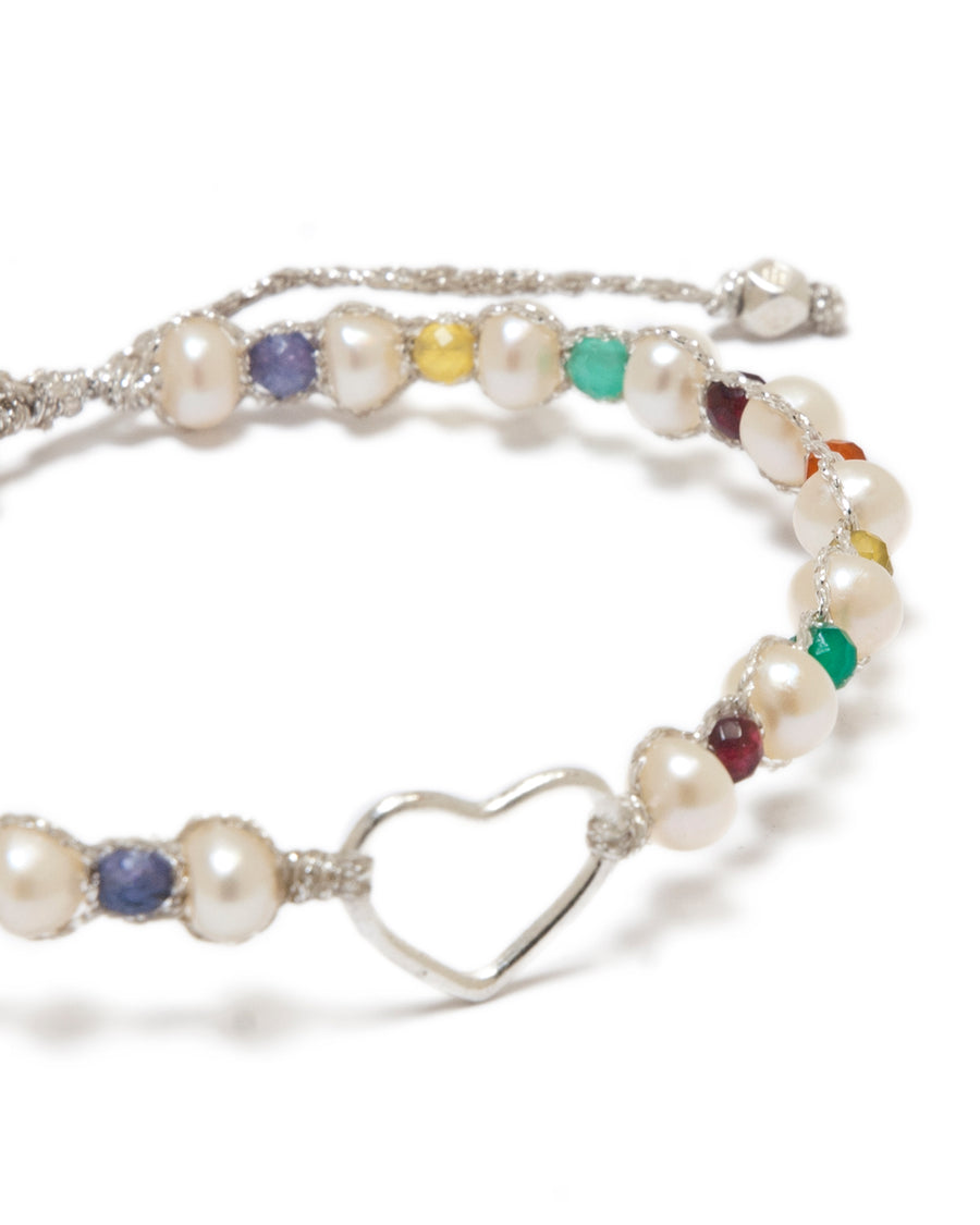 Pearl & Gemstone Heart Bracelet | Silver