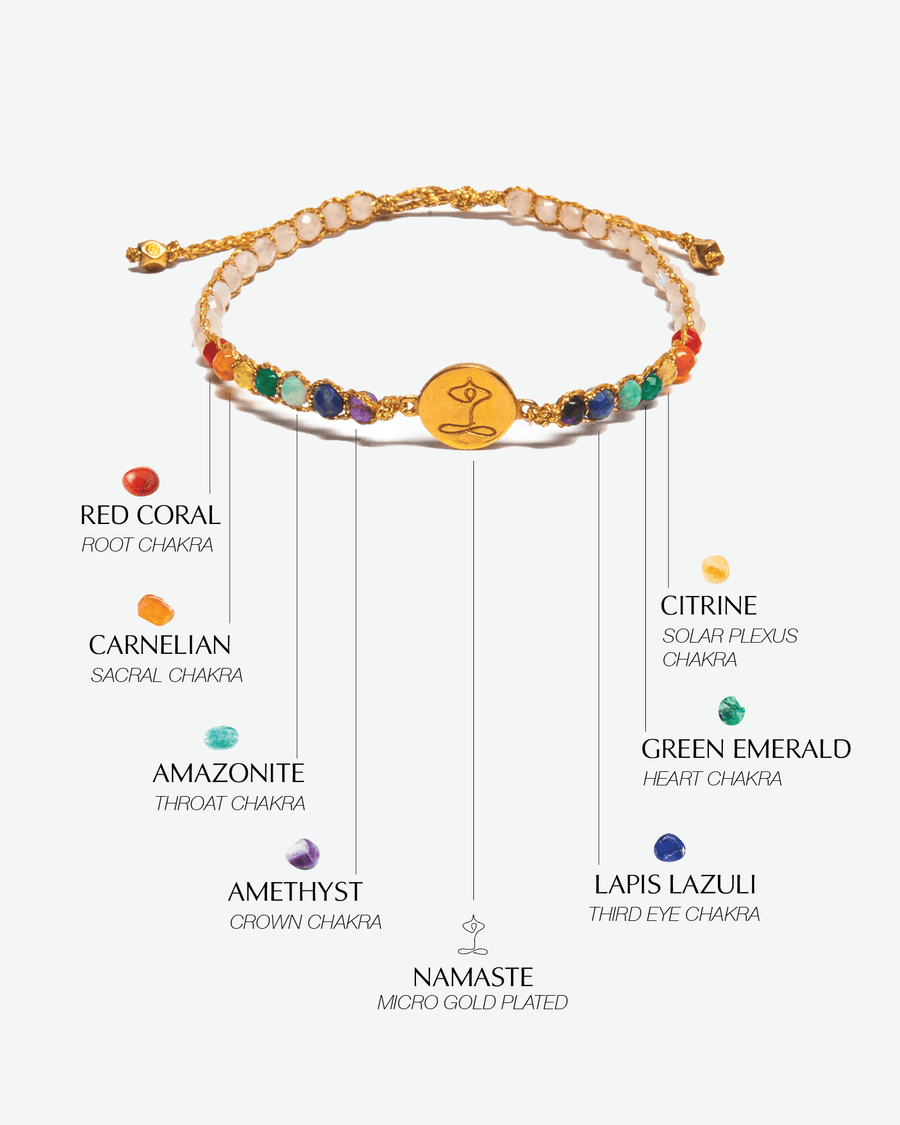 Namaste 7 Chakras Moonstone Bracelet | Gold - Samapura Jewelry