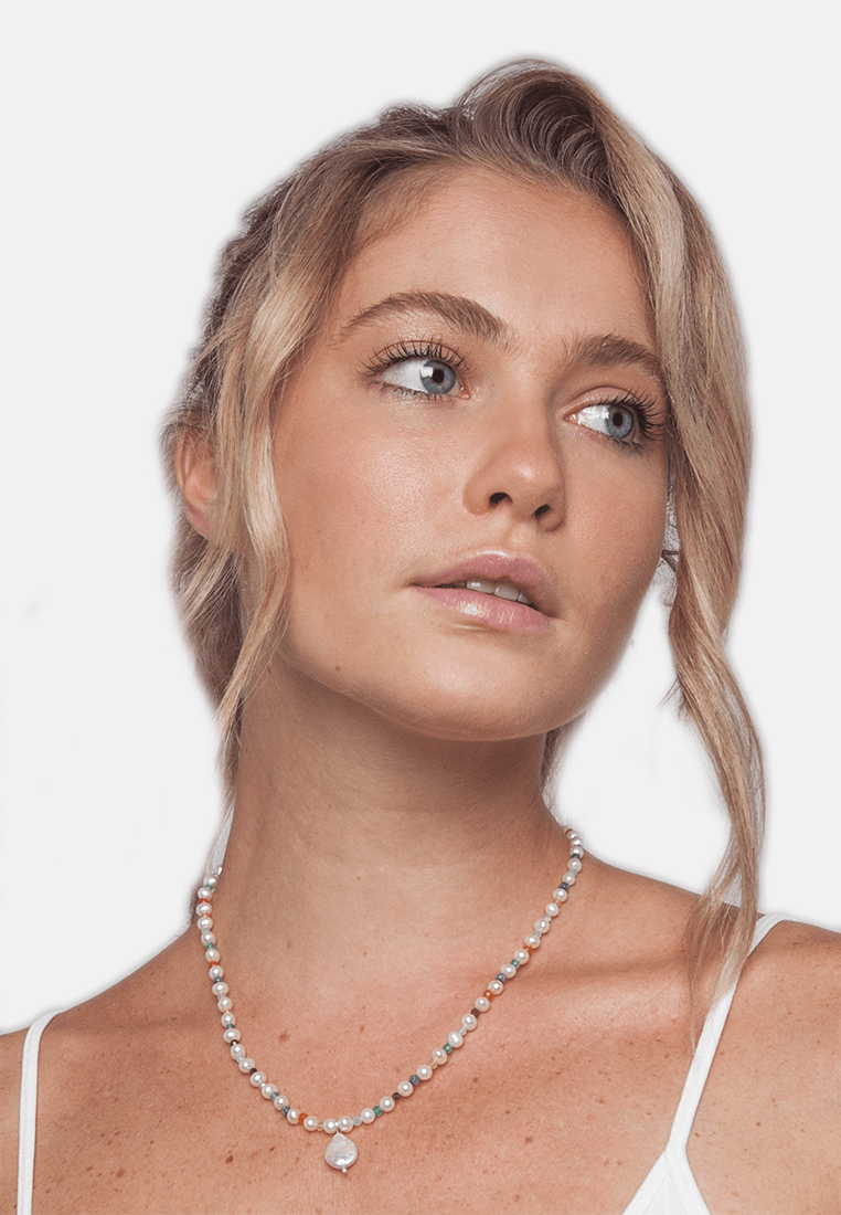 Fresh Water Pearl & Gemstone Necklace | Gold - Samapura Jewelry