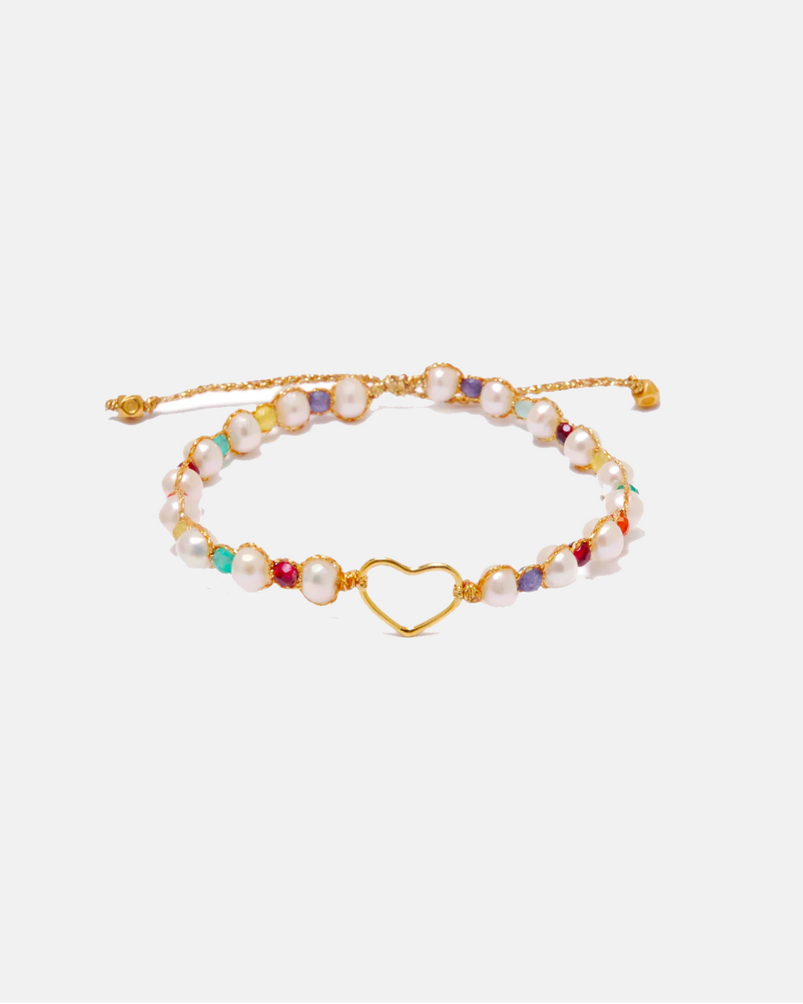 Pearl & Gemstone Heart Bracelet | Gold